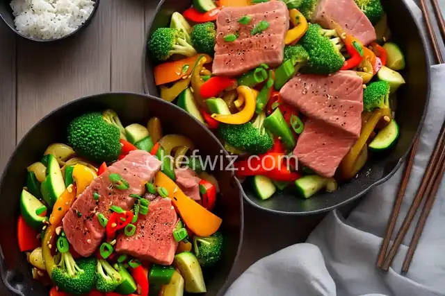 Vegetable Stir-Fry with Shiitaki and Ahi Tuna