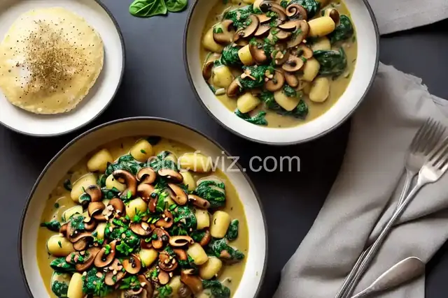 Vegetarian Gnocchi with Spinach and Mushroom-Butter Sauce