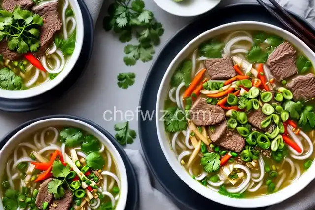 Vietnamese Pho Rice Noodle Soup with Beef