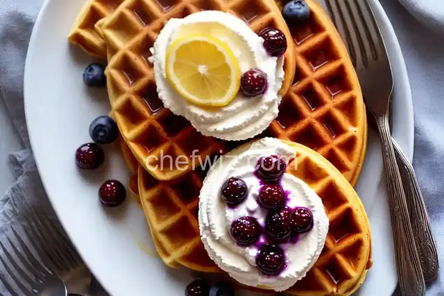 Waffles with Blueberry Compote and Lemon Ricotta Cream