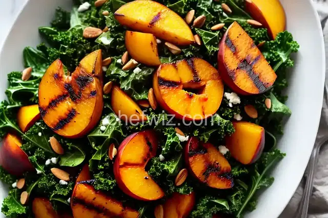 Warm Grilled Peach and Kale Salad