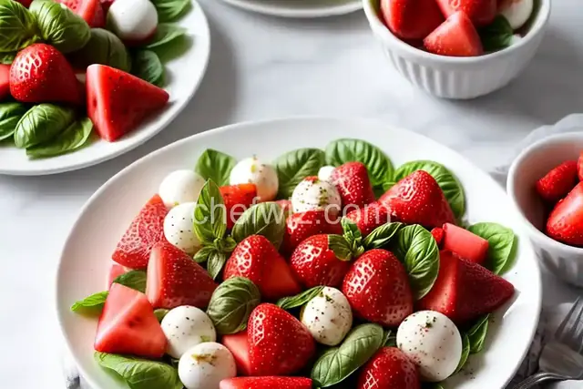 Watermelon Strawberry Caprese Salad