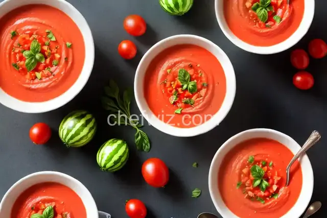 Watermelon Tomato Gazpacho with a Cool Cucumber Swirl