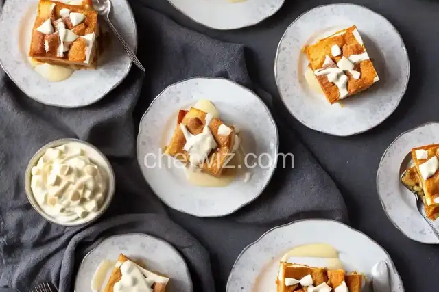White Chocolate Bread Pudding with White Chocolate Sauce