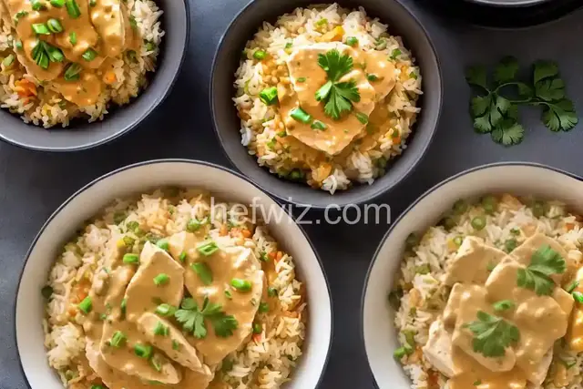 White rice with chicken sauce