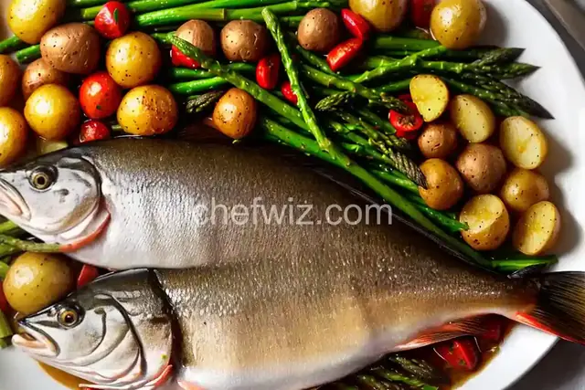 Whole Roast Trout with Potatoes and Asparagus Recipe