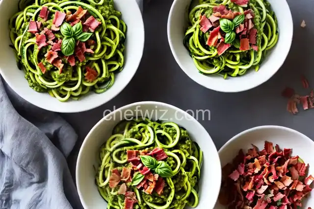 Zucchini Noodles with Basil Pesto and Bacon