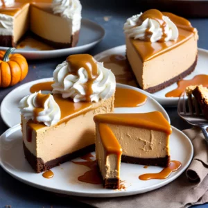 Pumpkin Gingersnap Cheesecake with Salted Caramel Sauce compressed image1