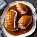 Rolled Stuffed Turkey Breast with Quick Stuffing and Gravy compressed image1