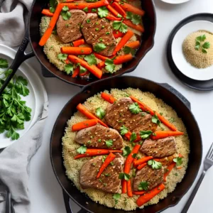 Skillet Pork Tenderloin with Spiced Carrots and Couscous compressed image1