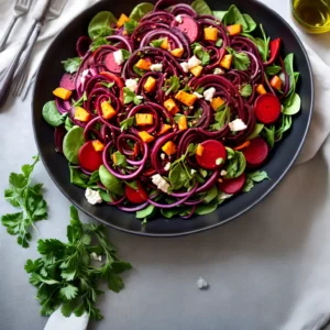 Spiralized Roasted Beet Salad with Quince Vinaigrette compressed image1