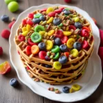 Tie Dye Fruity Pebbles Crusted Waffles compressed image1