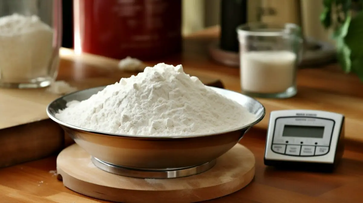 Cup of flour with a kitchen scale