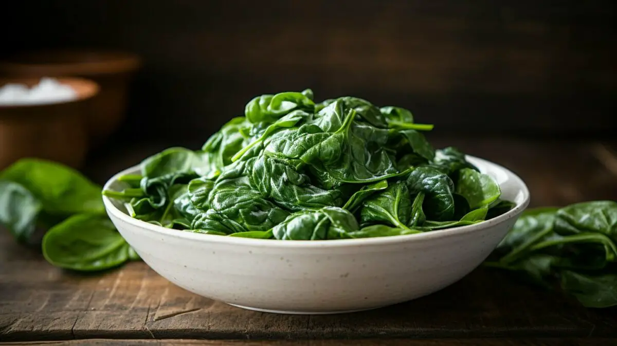 Thawed spinach in a bowl