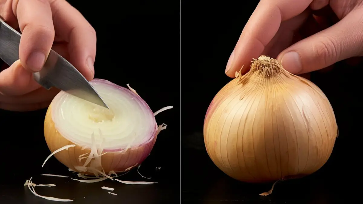 peeling and trimming an onion