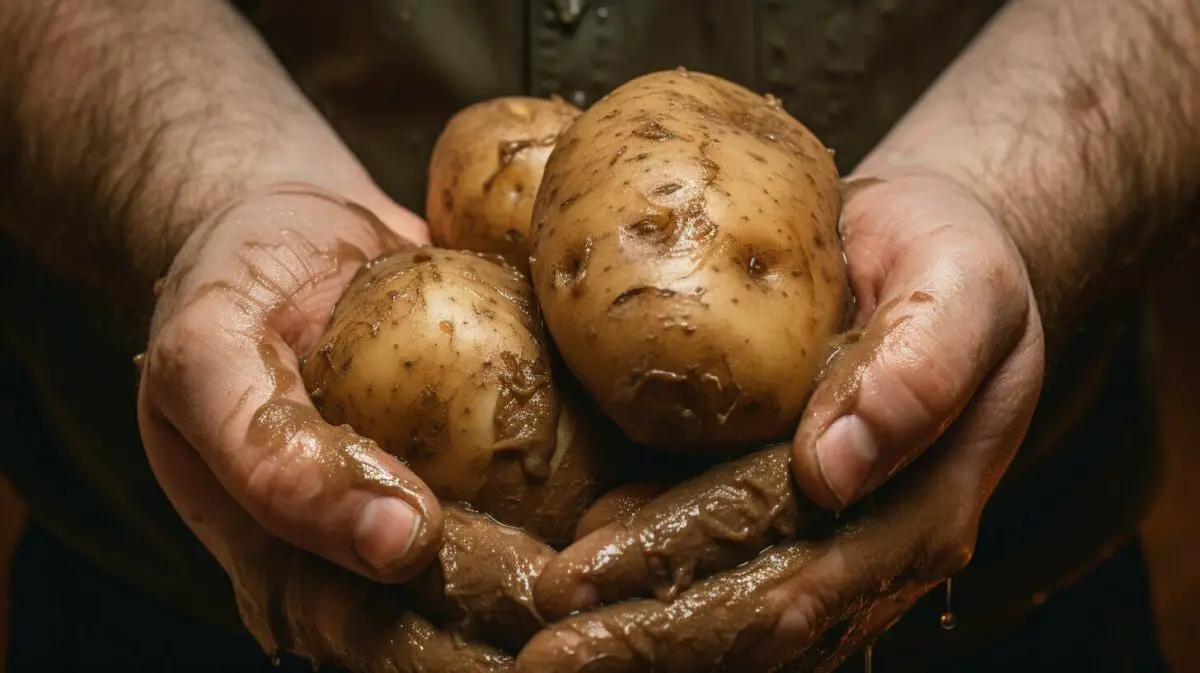 scrubbing potatoes