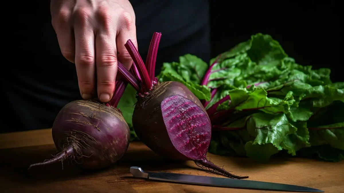 slicing beets with a knife