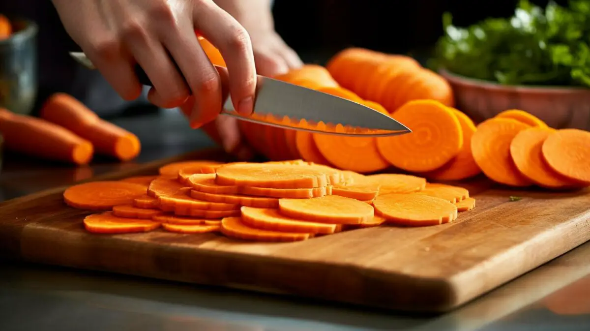 slicing carrots into rounds