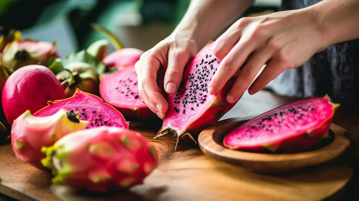 slicing dragon fruit for salads and platters