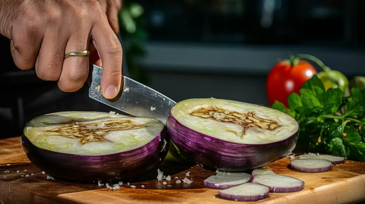 slicing eggplant rounds