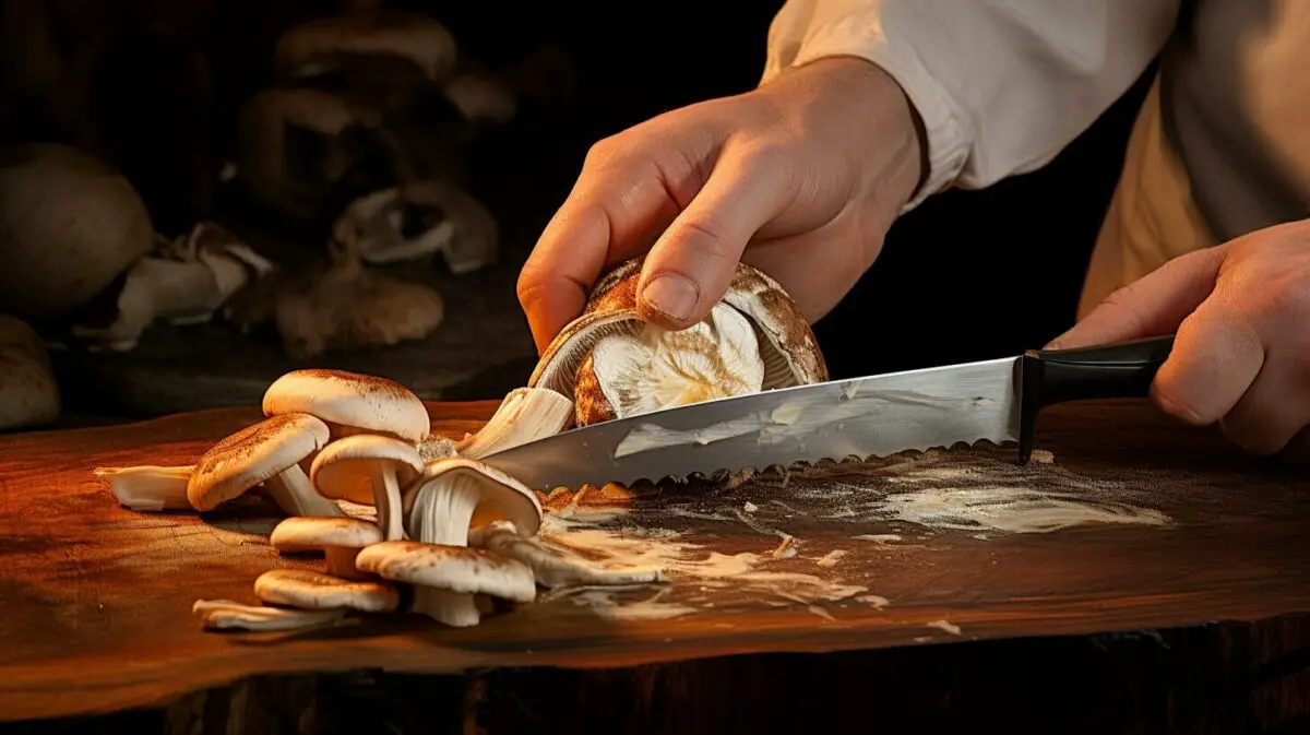 slicing mushrooms