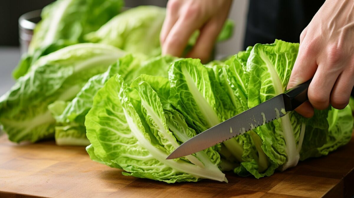 cutting romaine lettuce