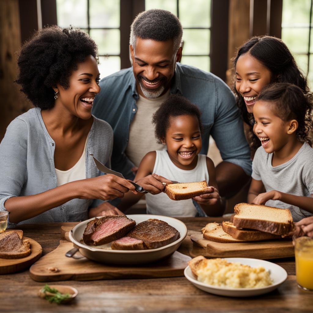 Family enjoying a meal with Texas toast Family enjoying a meal with Texas toast